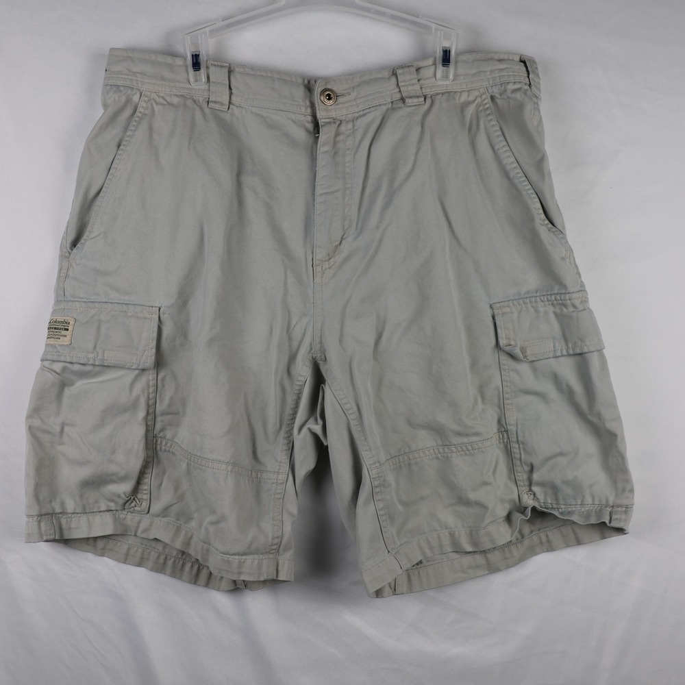 Columbia Cargo Shorts Mens 36 Khaki Gray Outdoor Pockets Hiking 100%‎ Cotton